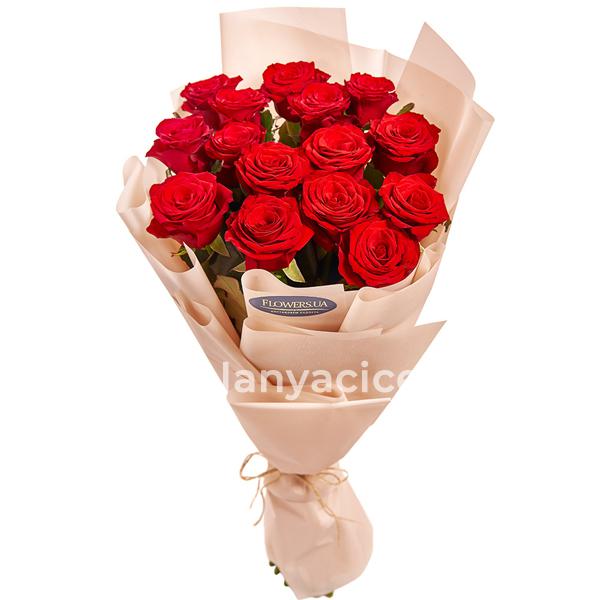 Букет из 15 красных роз Resim 2