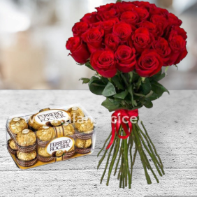  Доставка цветов в Алании Букет из 21 красной розы Ferrero Rocher 