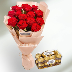  Доставка цветов в Алании 15 красных роз and Ferrero Rocher