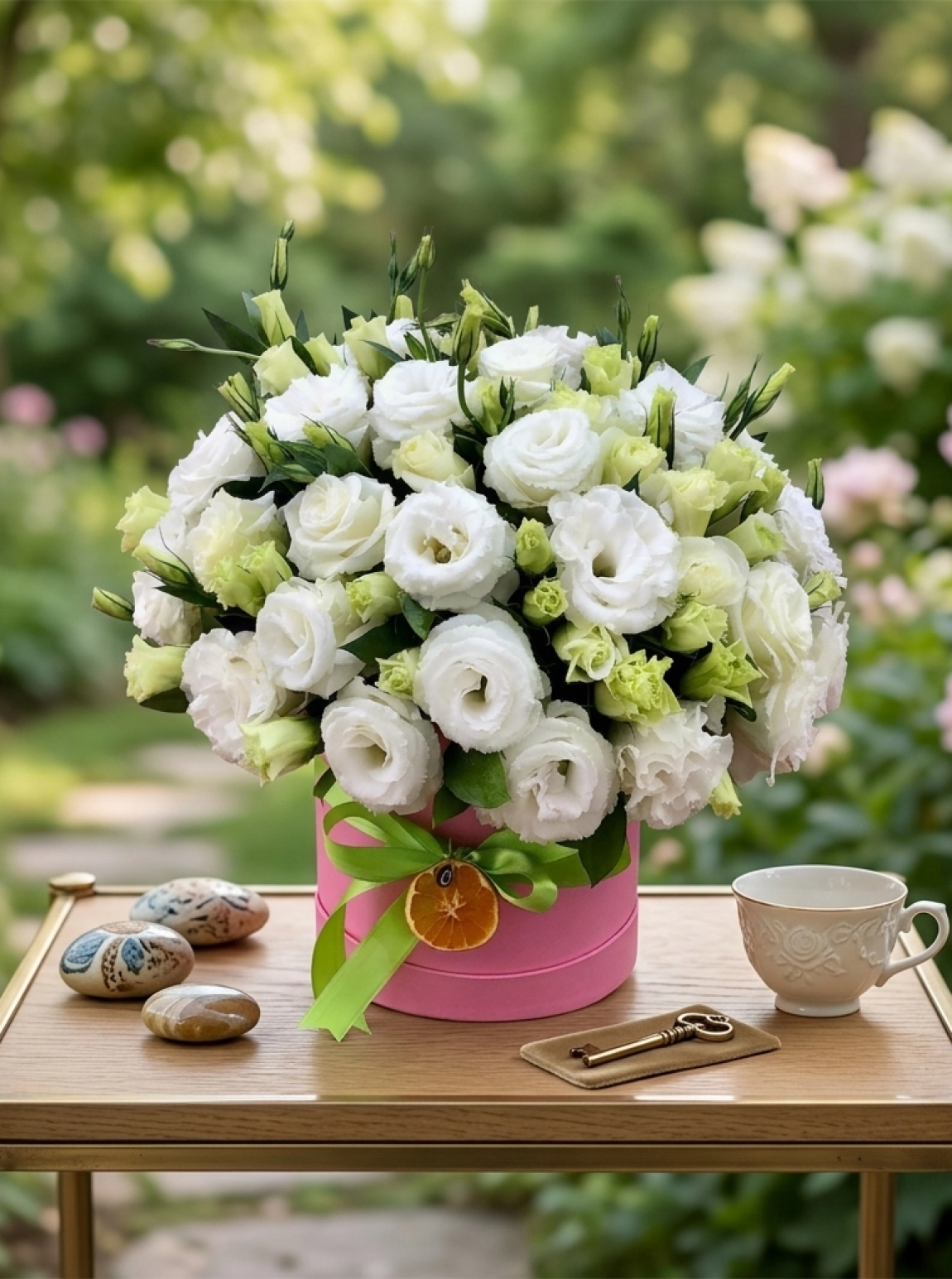 Beyaz Lisianthus Kutu Aranjmanı