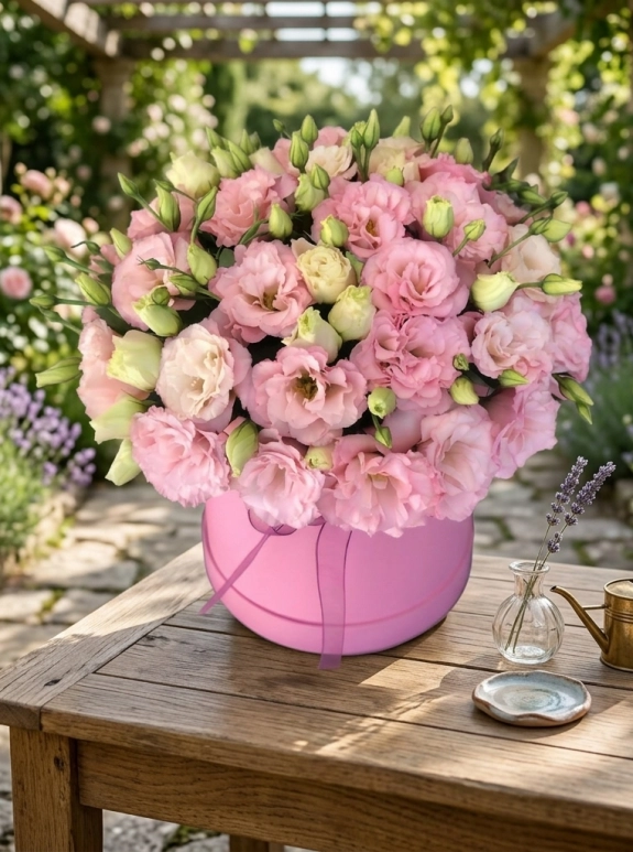 Pembe Eustoma Kutu Aranjmanı
